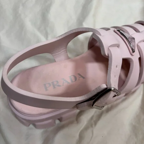 Prada Womens Monolith Rubber Cage Sandals Baby Pink Platform Slingback Size 38 - Picture 6 of 10